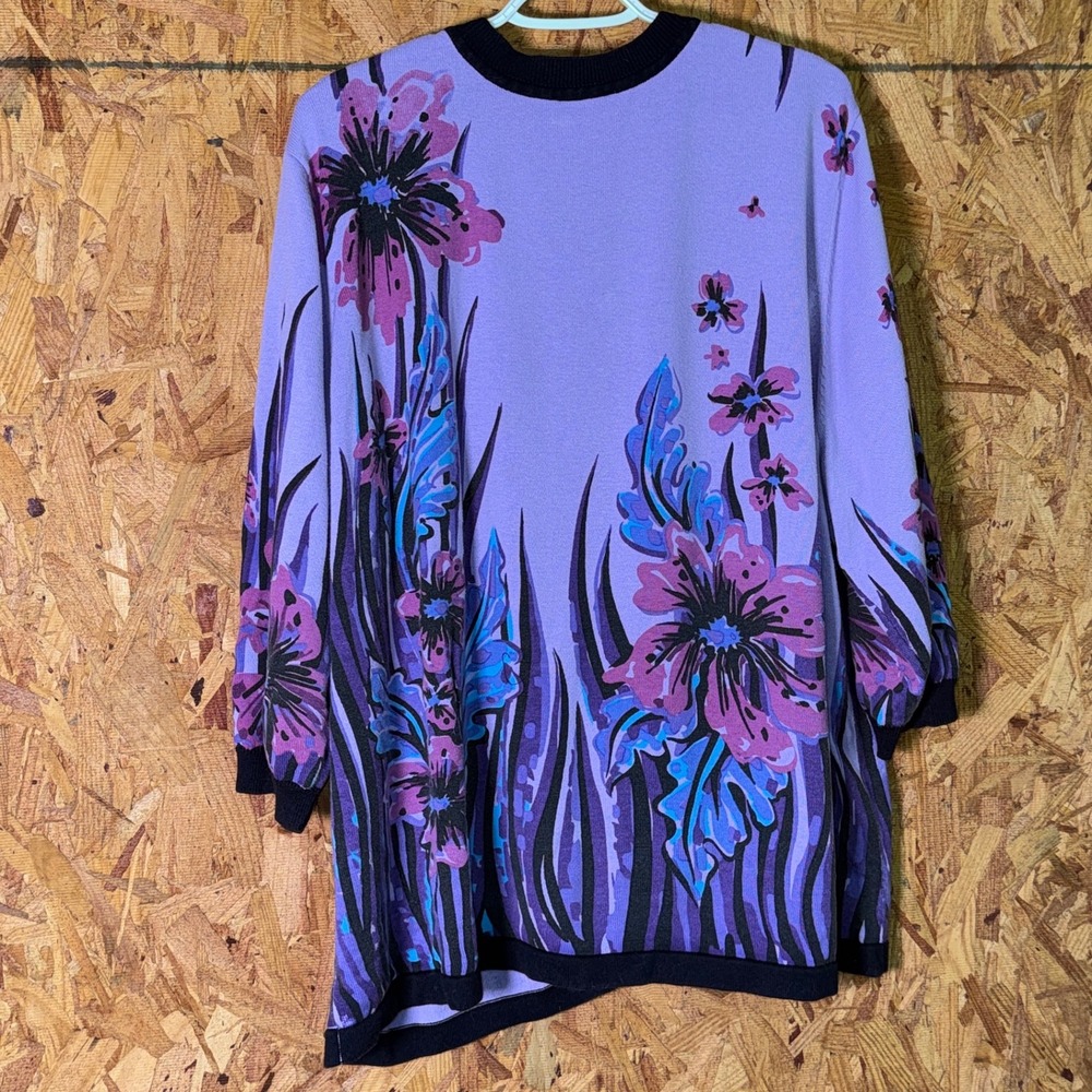 Bob Mackie Purple Floral Cardigan Button Sweater Whimsical Cottagecore 3X Plus - Picture 4 of 6